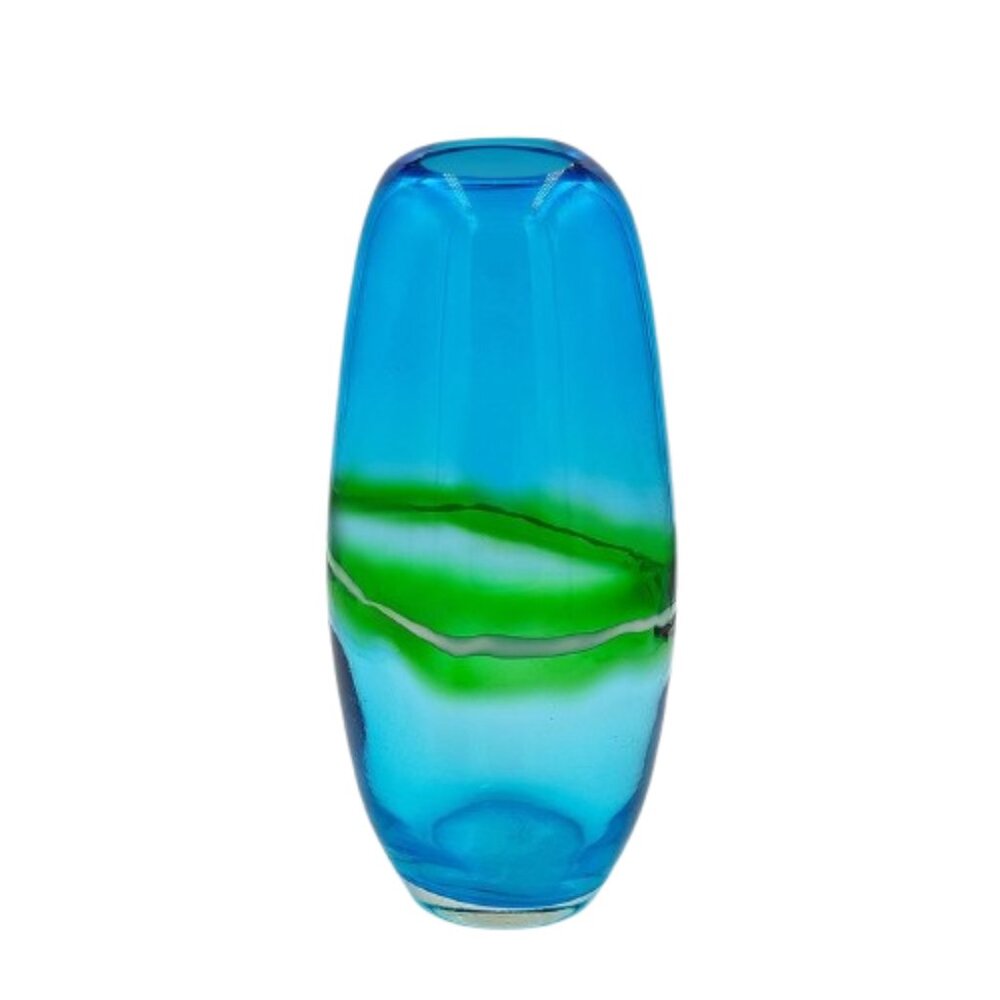1970s Luxury Handcrafted Green and Blue Vase in Murano Glass. Made in Italy